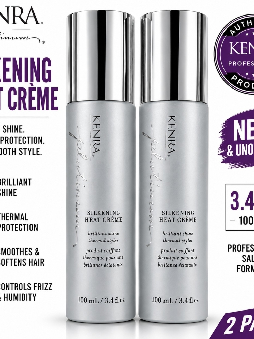 2 NEW Kenra Platinum Silkening Heat CremeS 6.8 Oz 100mL Thermal Styler Fast Ship
